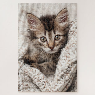 Cute Kitten Cat Wool Knitted Blanket Pet Nature Puzzle