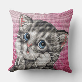 Cute Kitten Cross Stitch Throw Pillow Kissen
