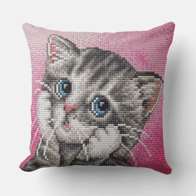Cute Kitten Cross Stitch Throw Pillow Kissen (Vorderseite)