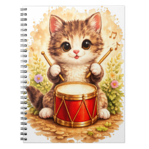 Cute Kitten Drum Spiral Notebook Kawaii Notizblock