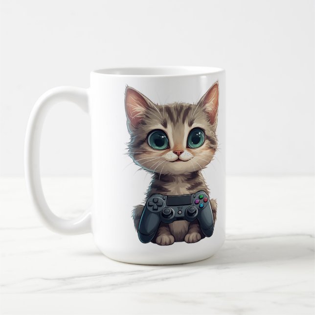 Cute Kitten Holding Game Controller Gamer Cat Kaffeetasse (Links)