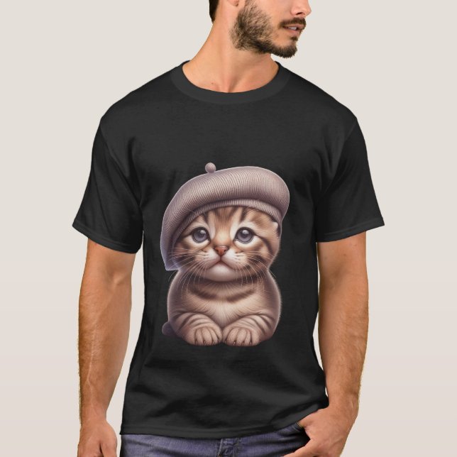 Cute Kitten in Grey Beret Artist Cat  ✨🐾🎨 T-Shirt (Vorderseite)