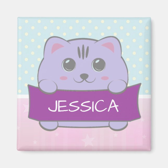 Cute Kitten Personalised Polka Dot Magnet (Vorne)