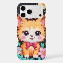 Cute Kitten Pink Bow Floral Black Sparkle Art