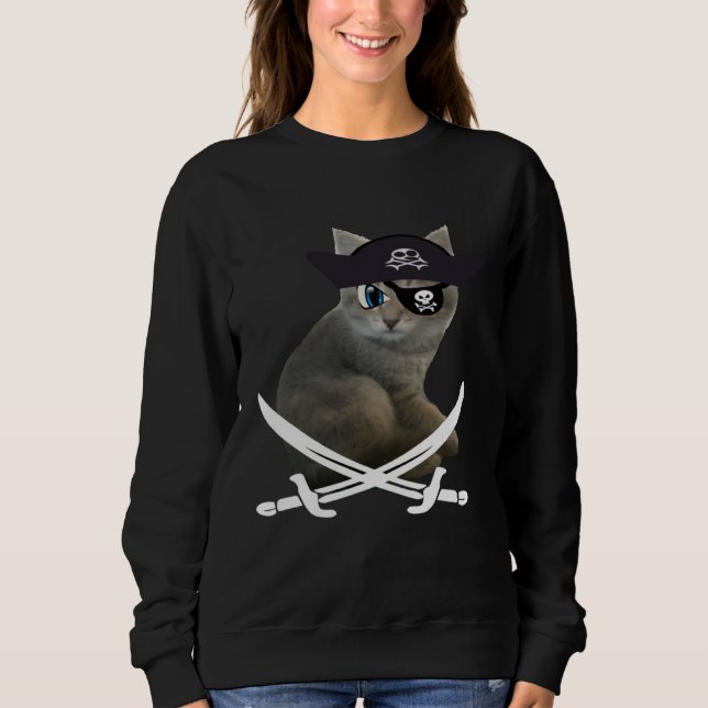Cute Kitten Pirate wearing eye patch hat fun cat Sweatshirt (Vorderseite)
