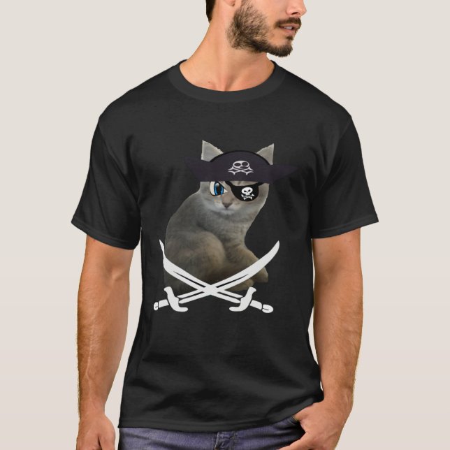 Cute Kitten Pirate wearing eye patch hat fun cat T-Shirt (Vorderseite)