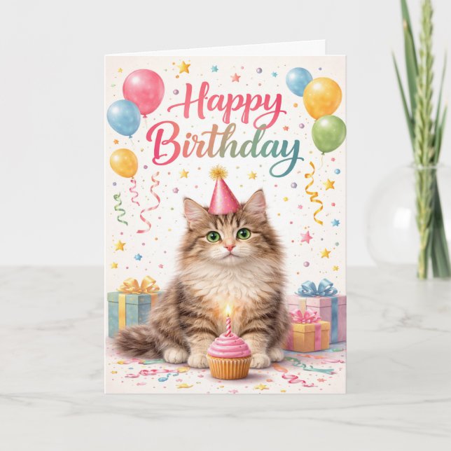 Cute Kitten Purr-fect Birthday Karte (Vorderseite)