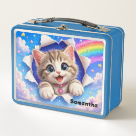 Cute Kitten Rainbow Cat Breaking Through  Metall Brotdose