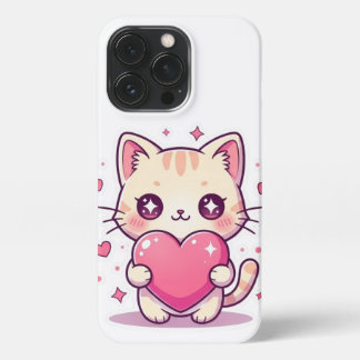 Cute Kitten with Pink Heart - Aesthetic Cat iPhone 13 Pro Hülle