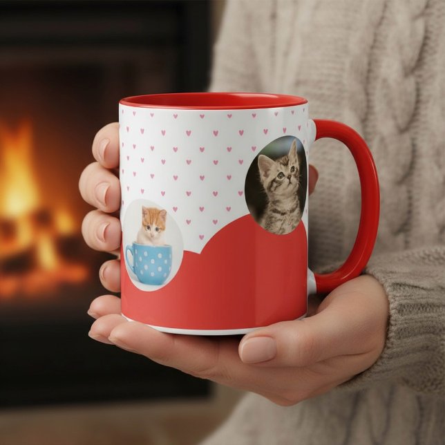 Cute Kittens and Red Hearts Pattern Personalized  Tasse (Von Creator hochgeladen)