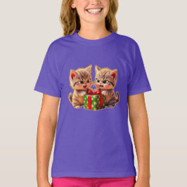 **Cute Kittens Fighting Over a Gift – Funny Christ T-Shirt
