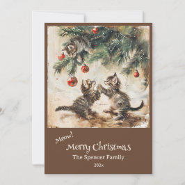 Cute Kittens on Christmas Tree Feiertagskarte