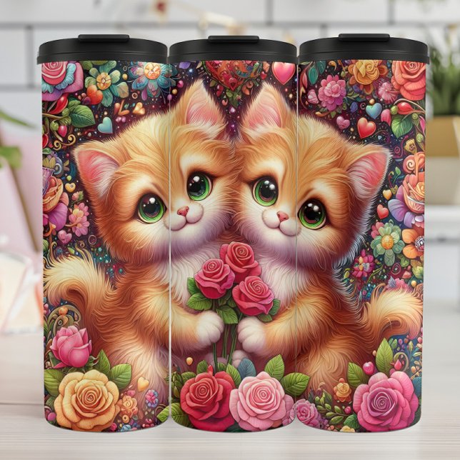 Cute Kittens Rose Bouquet Thermosbecher (Von Creator hochgeladen)