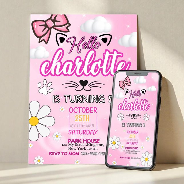 Cute Kitty Birthday Invitation, Kitty Birthday Inv Einladung (Von Creator hochgeladen)