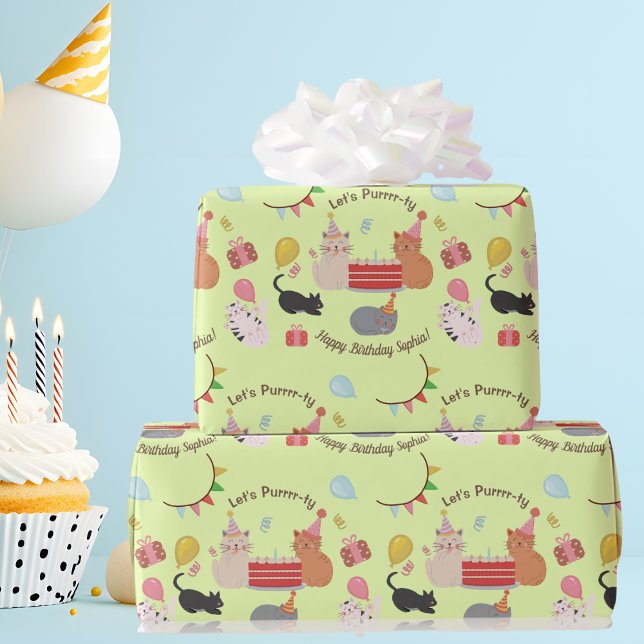 Cute Kitty Cats Let's Purrrr-ty Kid's Birthday Geschenkpapier (Von Creator hochgeladen)