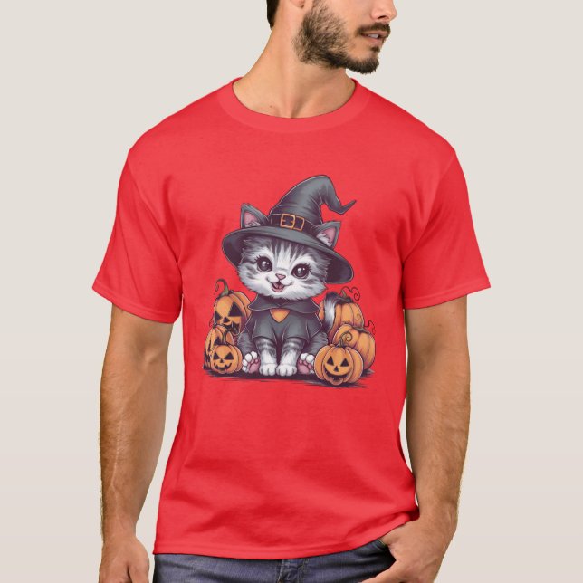 Cute Kitty Posing with Pumpkin Adorable Fall Cat S T-Shirt (Vorderseite)