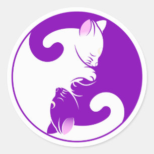 Cute Kitty Purple und White Yin Yang Cat Stickers