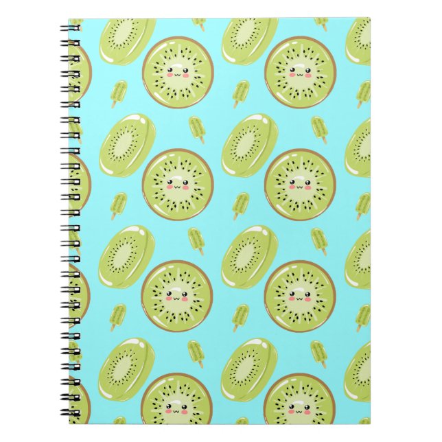 Cute Kiwi Blue Fruit Summer Fresh Kawaii Pattern Notizblock (Vorderseite)