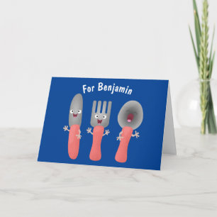 Cute knife fork and spoon cutlery cartoon karte
