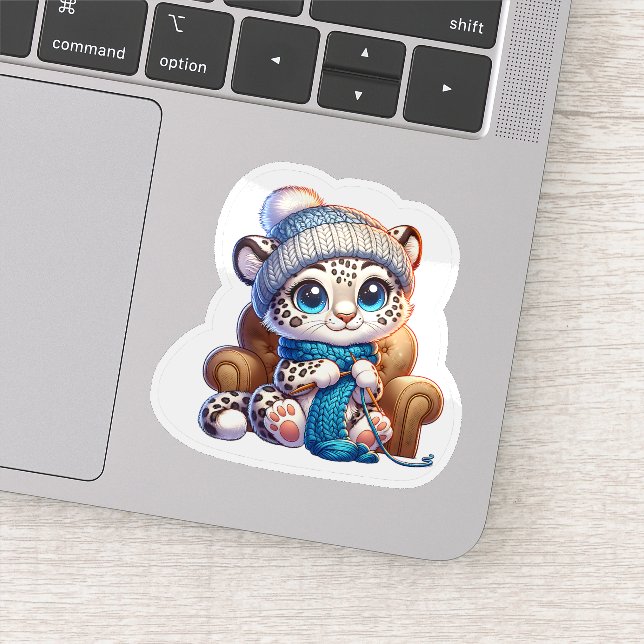 Cute Knitting Anime Kawaii Snow Leopard Stickers Aufkleber (Detail)
