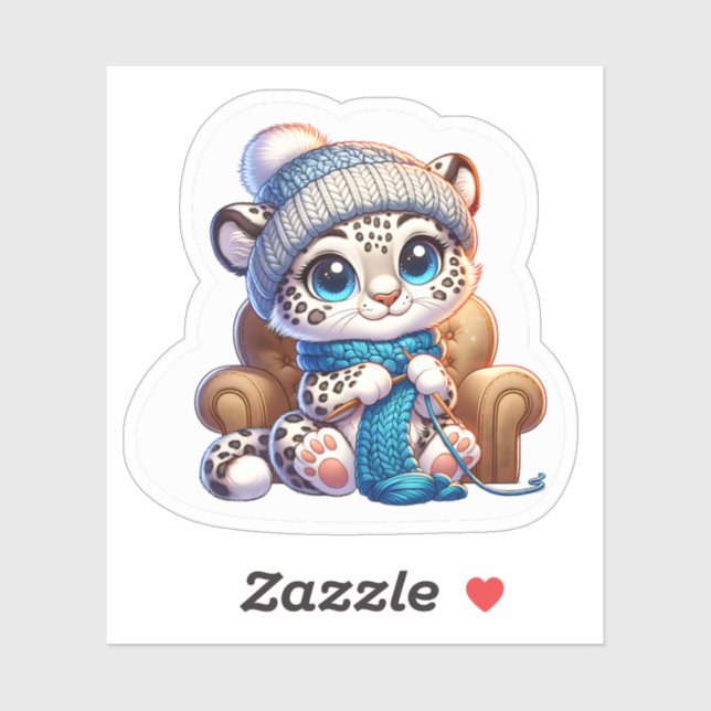 Cute Knitting Anime Kawaii Snow Leopard Stickers Aufkleber (Blatt)