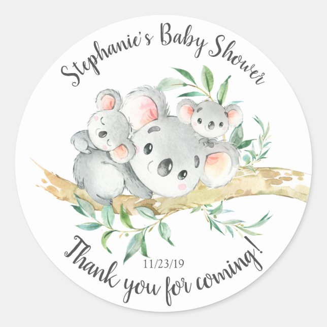 Cute Koala Bear Twins Baby Dusche Gefallen Runder Aufkleber (Vorderseite)