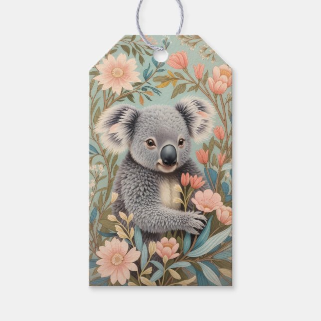 Cute Koala Elegant Pastel Floral Geschenkanhänger (Vorderseite)