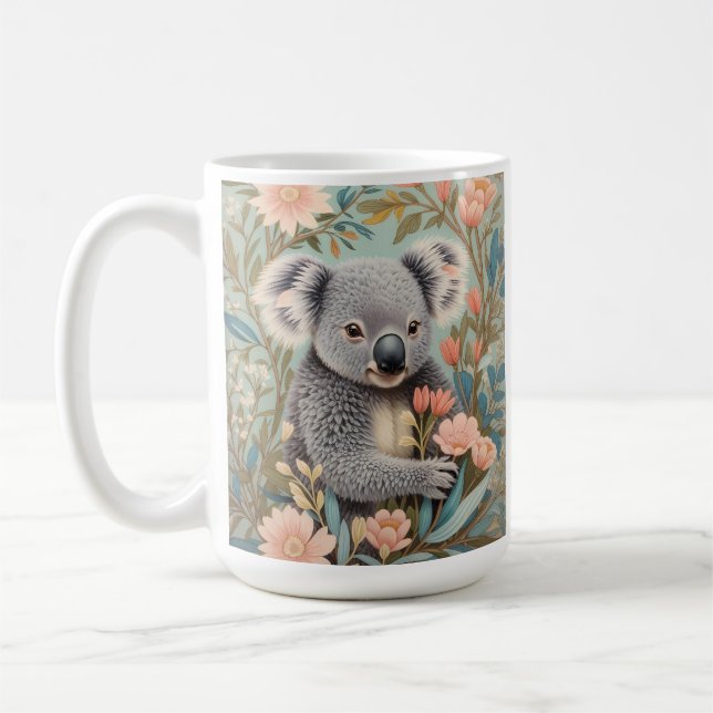Cute Koala Elegant Pastel Floral Kaffeetasse (Links)