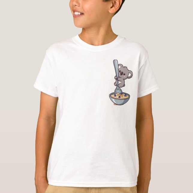 Cute Koala Hugging Giant Spoon in Oatmeal Bowl T-Shirt (Vorderseite)