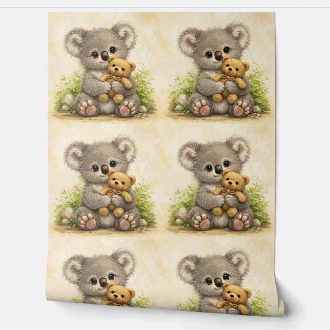 Cute Koala Teddy Pattern Wallpaper Kawaii Tapete (Abrollen)