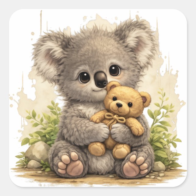 Cute Koala Teddy Sticker – Kawaii Animal Art (Vorderseite)