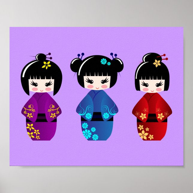 Cute kokeshi dolls cartoon poster (Vorne)