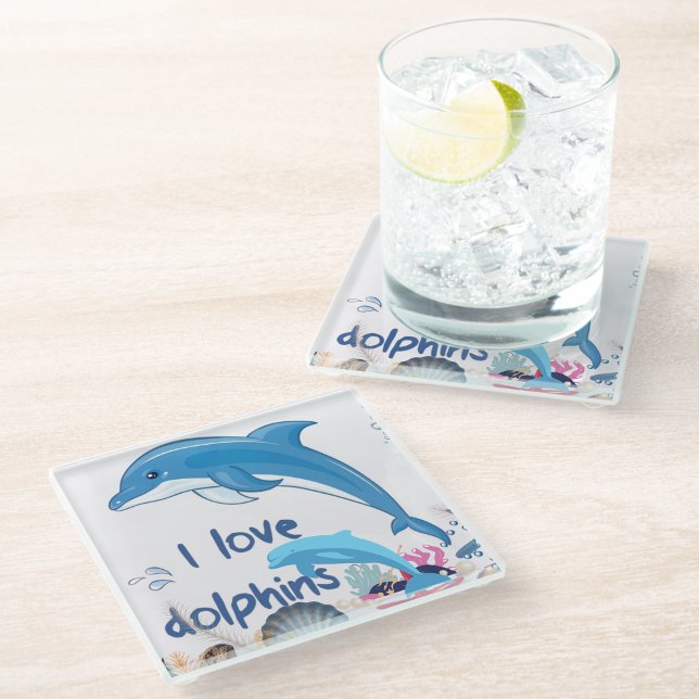 Cute l Love Delphine Quotes Dolphin Lovers Glasuntersetzer (Von Creator hochgeladen)