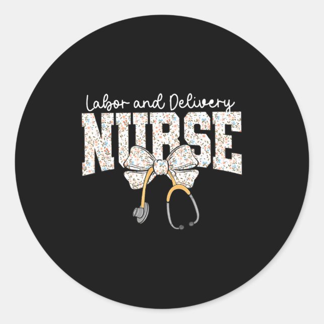 Cute Labor And Delivery Nurse Stethoscope Coquette Runder Aufkleber (Vorderseite)