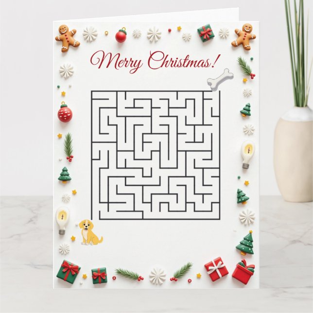 Cute Labrador Dog Christmas Maze Puzzle Holiday Karte (Vorderseite)