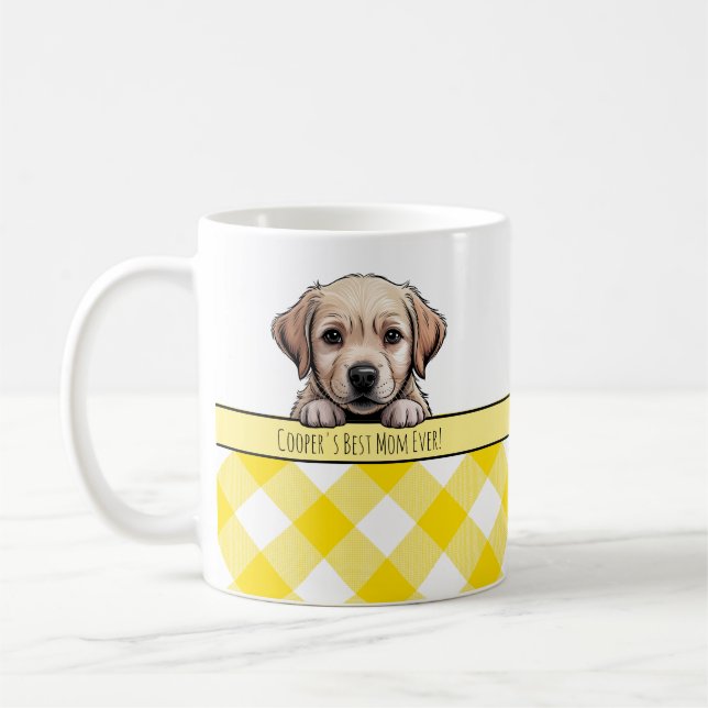 Cute Labrador Puppy Best Dog Mom Yellow Gingham Kaffeetasse (Links)
