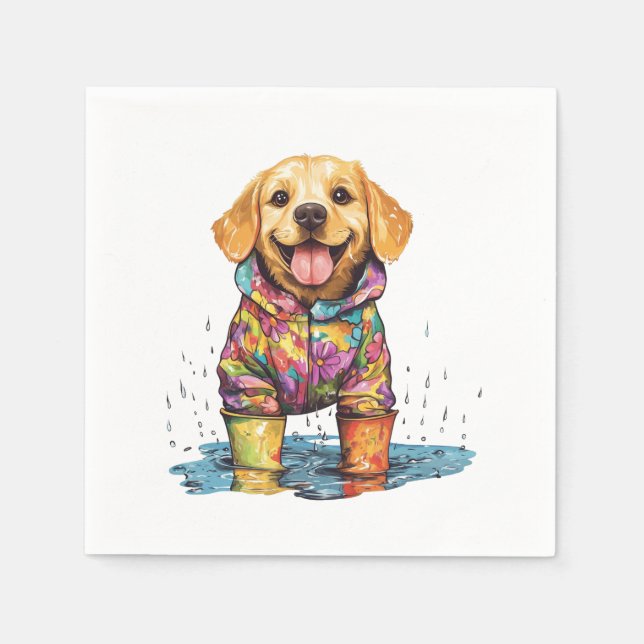 Cute Labrador Retriever Rain Puddle Serviette (Vorderseite)