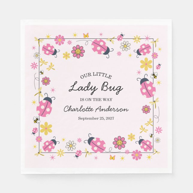 Cute Lady Bug Pink Girl Baby Shower Serviette (Vorderseite)