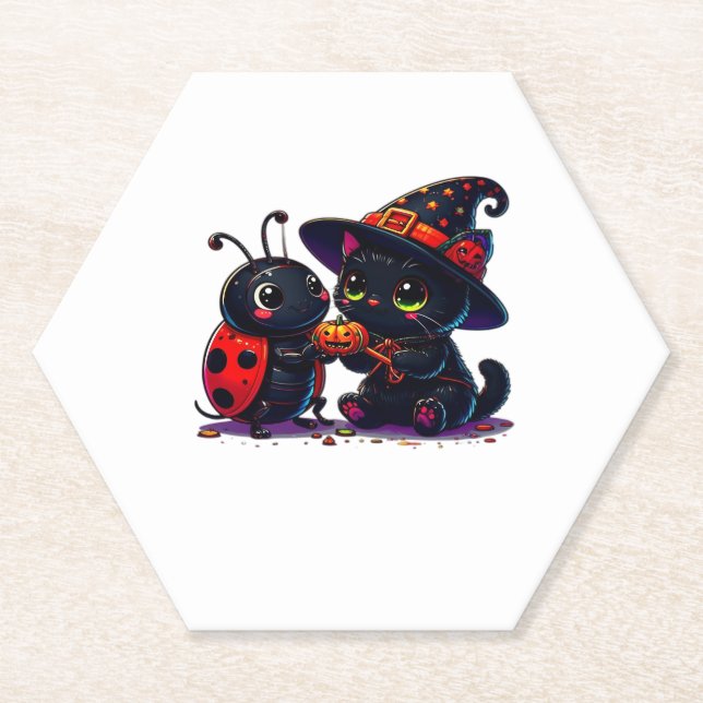 Cute Ladybug and Black Cat Halloween Classic T-Shi Untersetzer (Vorderseite)