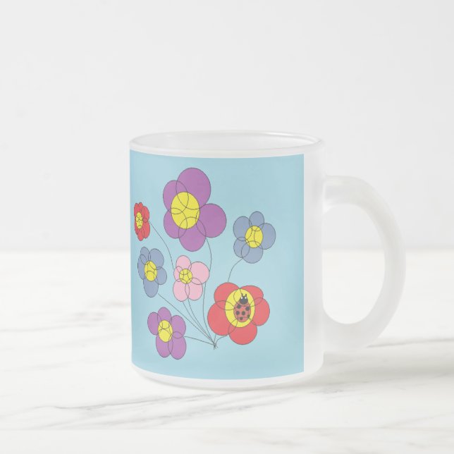 Cute Ladybug and Flowers Blue Mattglastasse (Rechts)