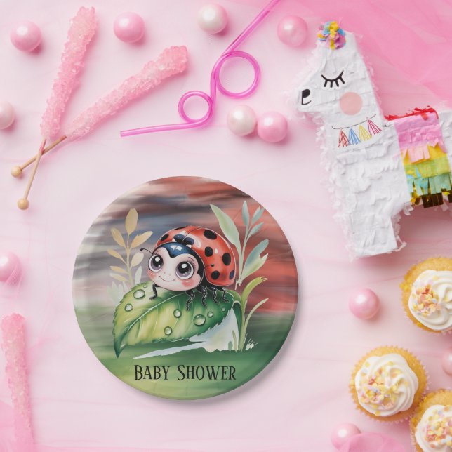 Cute Ladybug Girl Baby Shower  Pappteller (Party)