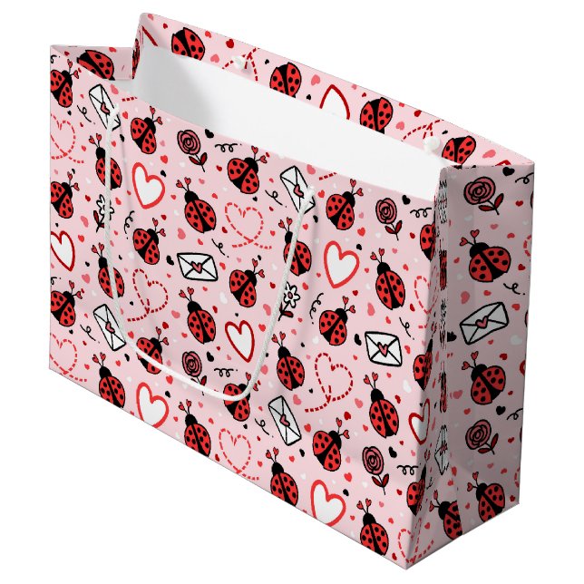Cute Ladybug Pattern Large Gift Bag Große Geschenktüte (Vorderseite Schrägansicht)