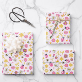 Cute Ladybug Pink Girl Baby Shower Geschenkpapier Set