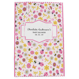 Cute Ladybug Pink Girl Baby Shower Mittlere Geschenktüte