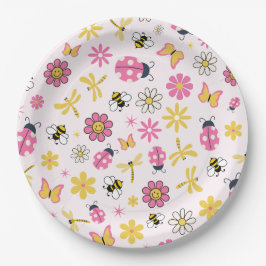 Cute Ladybug Pink Girl Baby Shower Pappteller