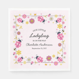 Cute Ladybug Pink Girl Baby Shower Serviette