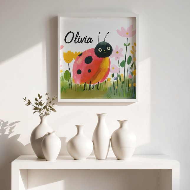 Cute Ladybug Wildflowers Girl's Name Poster (Cute Ladybug Wildflowers Girl's Name Poster)