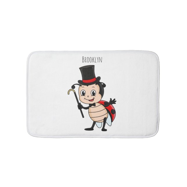 Cute ladybug with top hat and tie cartoon badematte (Vorderseite)
