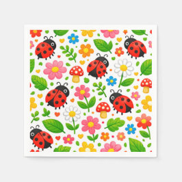 Cute Ladybugs and Flowers for Kids Nature Lover Serviette