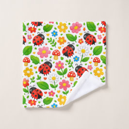 Cute Ladybugs and Flowers for Kids Waschlappen